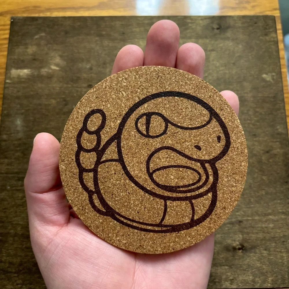 Pokemon Ekans Face Laser Engraved Cork Coaster